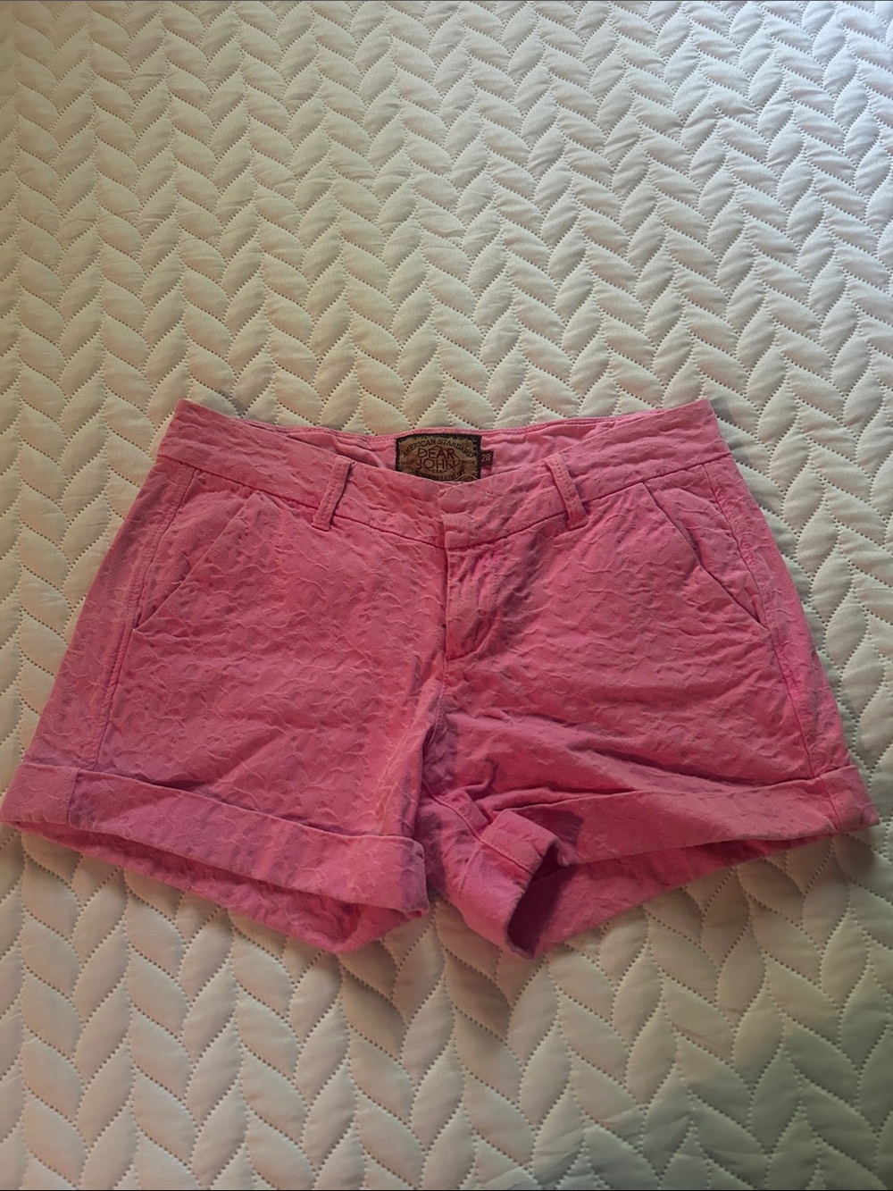 Dear John Pink Lace-Texture Cuffed Bermuda Shorts